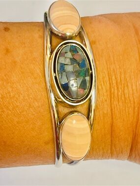 Southwest Jay King DTR Sterling Pink Mosaic Opal Reversible Cuff Bracelet
Sz 7